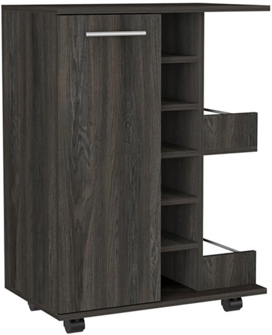 Pemberly Row 2-Piece Living Room Set, Bar Cart and Coffee Table, Espresso-Finished Wood, Compact Design with Storage, Wine Rack, Shelves, Casters, for Living Room, Dining Room, or Kitchen Use
