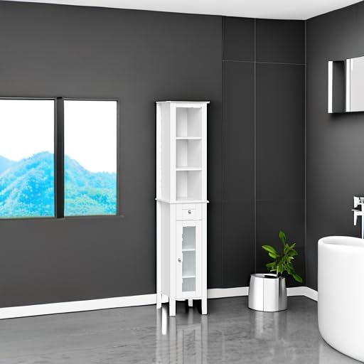 RiverRidge Prescott Tall Slim Bathroom Linen Storage Cabinet, White