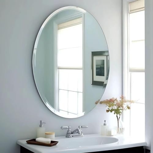 USHOWER Bathroom Mirror for Over Sink, 20x28 Inch Oval Frameless Mirror