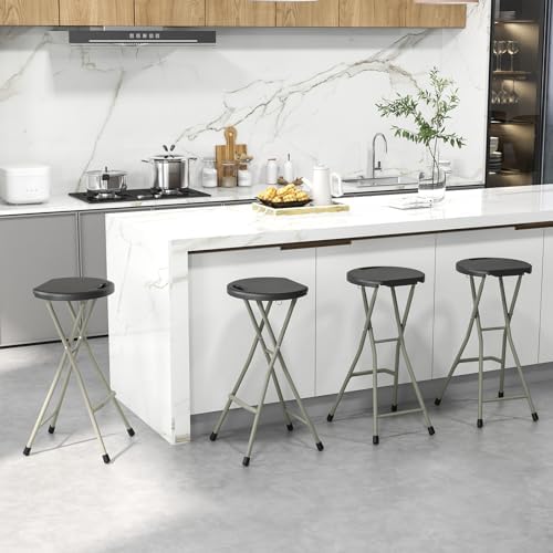 GYMAX Folding Stool, 28in Portable Collapsible Bar Stool with Handle & Steel Frame, 330lbs Sturdy Foldable Lightweight Metal Chair for Outdoor/Indoor Kitchen Home Bar, Assembly Free (Set of 2, 28inch)