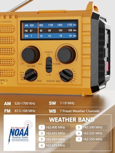 Raynic Weather Radio, 5000mAh/18500mWh NOAA Weather Radio, Solar Hand Crank E...