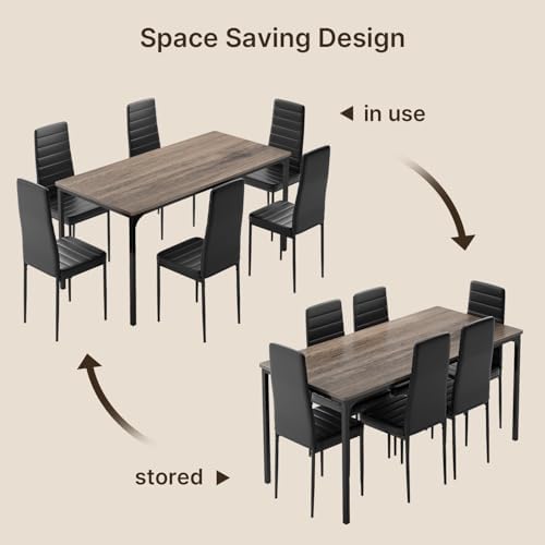 Gizoon 7-Piece Dining Table Set for 6, 63" Kitchen Table & PU Chairs Gray
