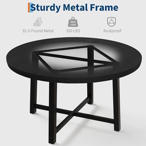 IDEALHOUSE 47" Round Dining Table for 4, Kitchen Dining Room Table with Sturdy Metal Frame, Wood Circle Kitchen Table for Space Saving -Black (No Chairs)