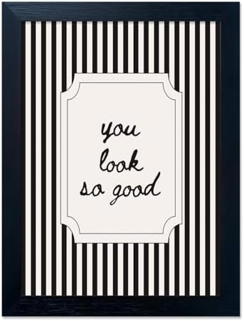 Black and White Modren Bathroom Decor You Look So Good Framed Black Striped C...