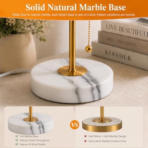 JUNNAI Table Lamps Set of 2, Gold Bedside Lamps, 3 Way Dimmable Nightstand La...