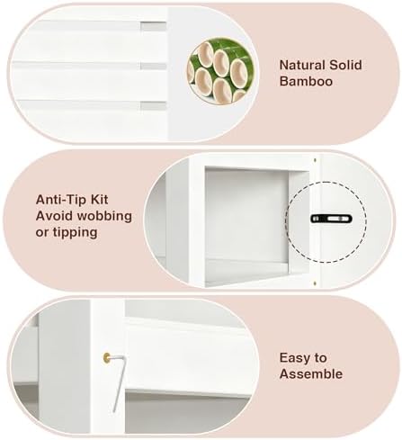 VASMIA 6-Tier Bamboo Shelf,Bamboo Storage Shelving Unit,Tall Bookcase with Adjustable Shelves,Multipurpose Storage Display Shelf for Bathroom, Living Room, Balcony, Kitchen,White