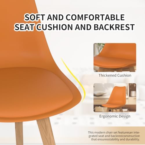 Dining Chairs Set of 4, PU Leather Kitchen Chairs,Wood Legs (Orange, 4 PC)