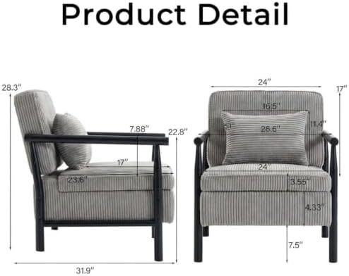 Mid-Century Modern Upholstered Accent Chair with Storage and Lumbar Pillow