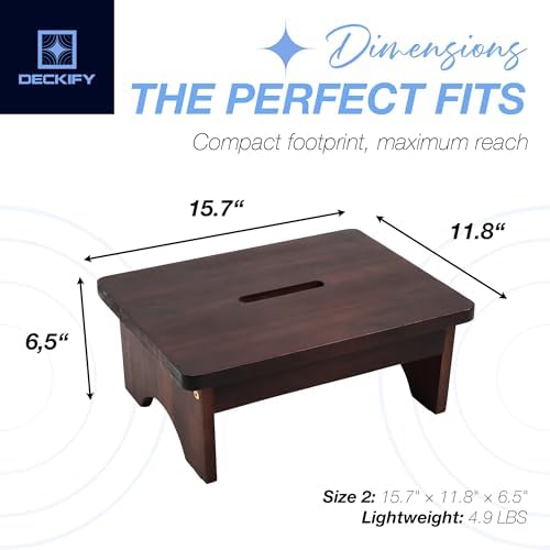 Wooden Step Stool for Adults, Non-Slip, Rich Walnut, 6.5 Inch