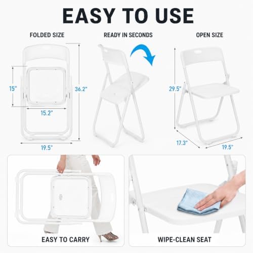 10 Pack White Plastic Folding Chairs, Portable Foldable Chair