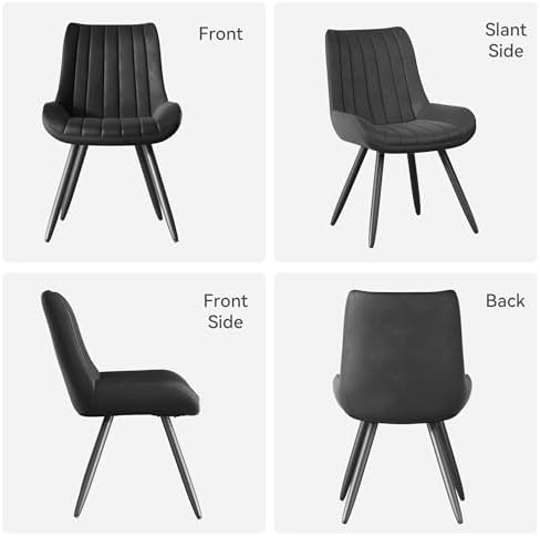 Mid Century Modern Dining Chairs Set of 6, Soft Cushion Upholstered Fabric Kitchen Chairs, Black