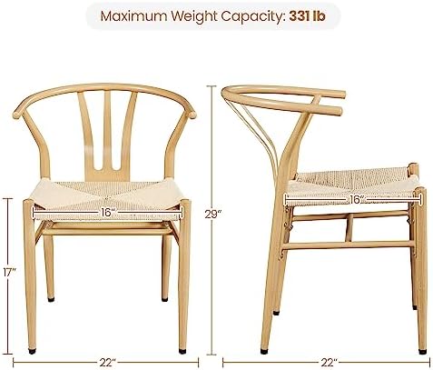Yaheetech Dining Chairs Set of 4 Mid Century Modern Woven Chairs Wood Color