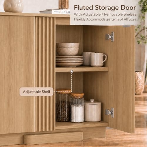 Yechen Fluted Buffet Cabinet with Storage, 31.5" Accent Sideboard Credenza
