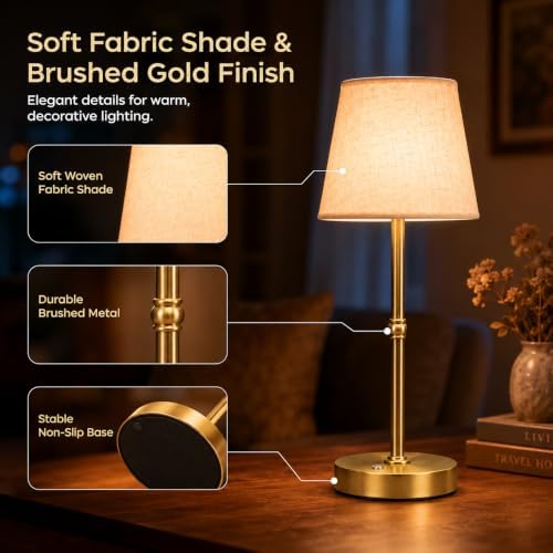 Cordless Rechargeable Table Lamp, 6000mAh USB-C Touch Dimming Gold 2 Pcs
