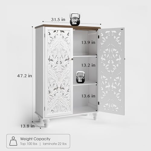 JOINICE 47" Tall Accent Cabinet with Doors & Storage for Living Room,White