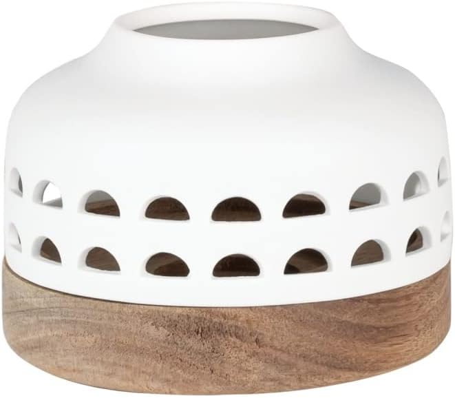 Räder Lantern with Cutouts - Porcelain & Acacia Wood - Small