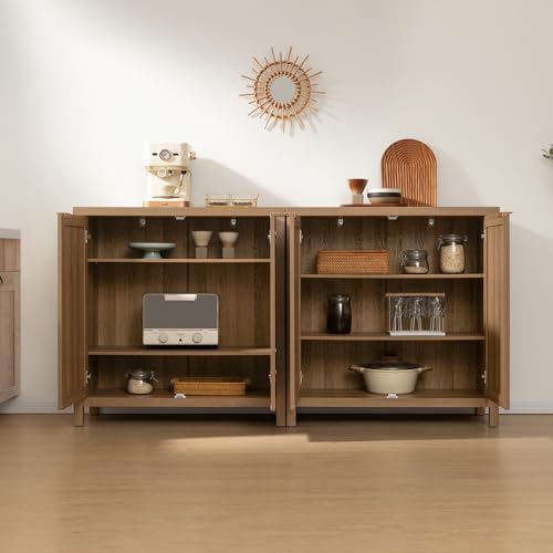 SICOTAS Sideboard Buffet Cabinet with Storage, Rattan Coffee Bar Cabinet
