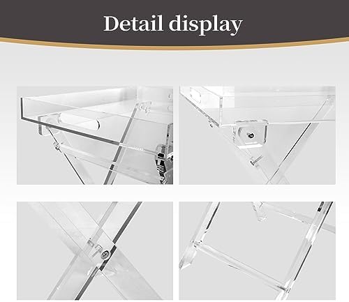 Acrylic Folding Square Tray Table, Clear, 24x20x14 inch, Home, Bar & Showroom Use
