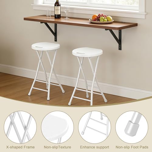 24 Inch Folding Stool with Handle & Non-Slip Feet, Set of 2, White