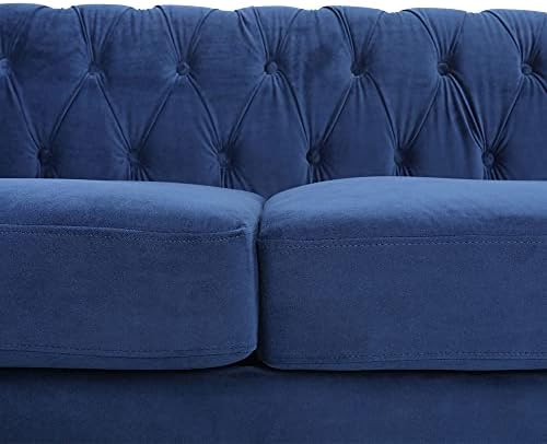 3 Piece Living Room Set, Chesterfield Velvet Sofa Loveseat Couch Chair with S...