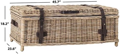 SAFAVIEH Navarro Rattan Coffee Table, 45.7" Rustic Grey SEA7022B