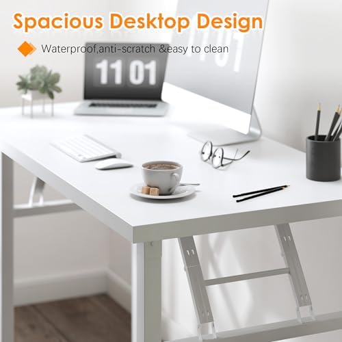 Need Small Folding Computer Desk, 39.4 Inch Writing Table, White