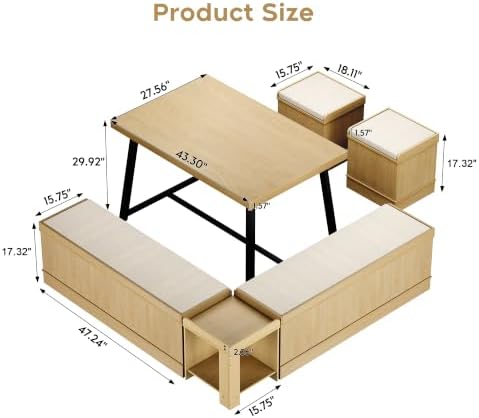 Brafab 63" Corner Dining Table Set with Hidden Storage, Natural