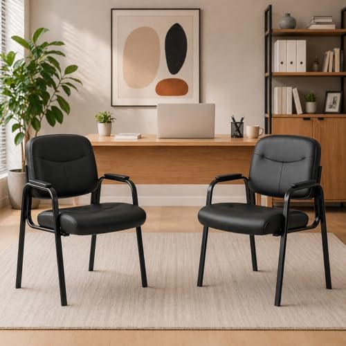 Office Guest Chair, PU Leather Padded Arms, Inky