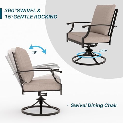 16 PCS Outdoor Patio Dining Set,Patio Table and Chairs Metal Outdoor Patio Furniture Set with Umbrella Hole,Dining Table Set with Swivel Chairs for Deck,Backyard and Garden,Brown