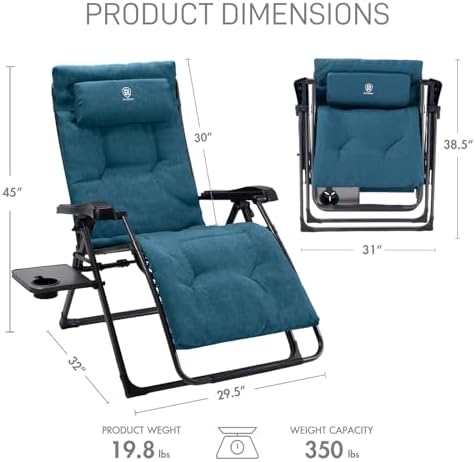 EVER ADVANCED Aluminum Zero Gravity Chair, 2.4" Padded, 350 lb Capacity