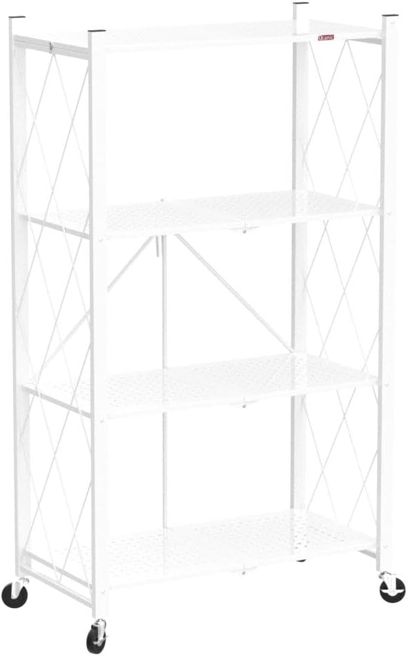 DEANIC 4 Tier Foldable Storage Shelves with Wheels, Large Capacity Shelving U...