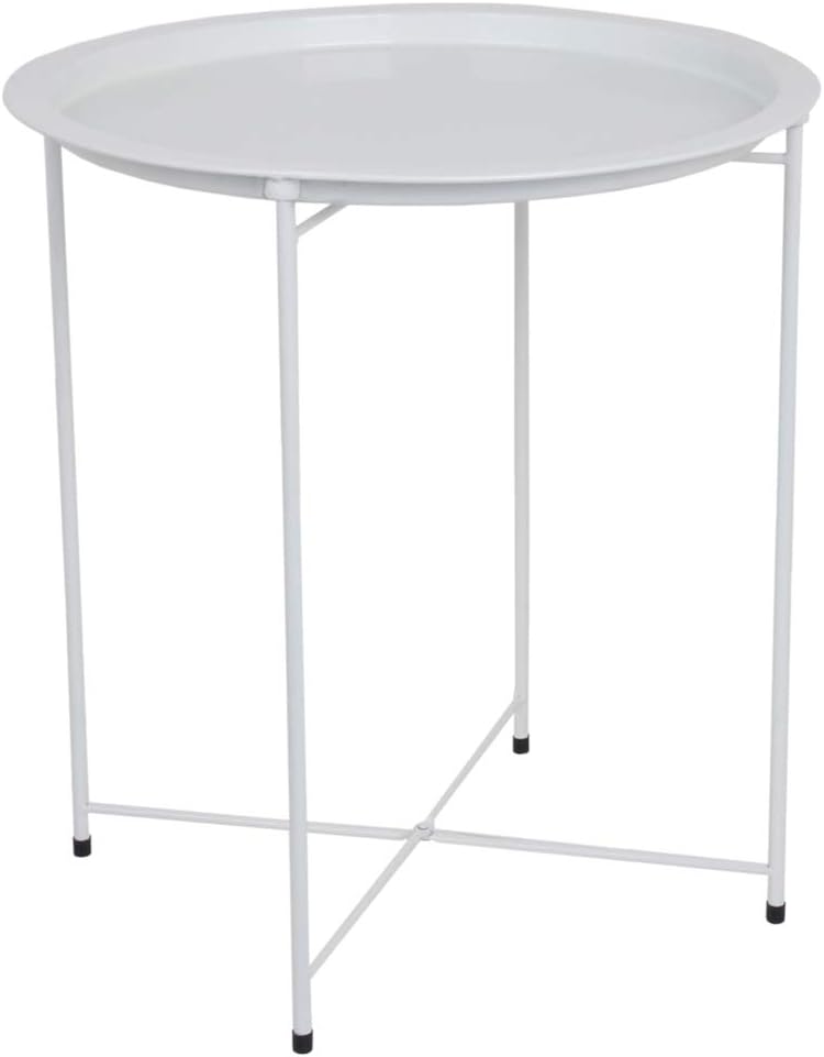 Home Basics , Matte White Foldable Round Multi-Purpose Metal Side Accent, Cof...