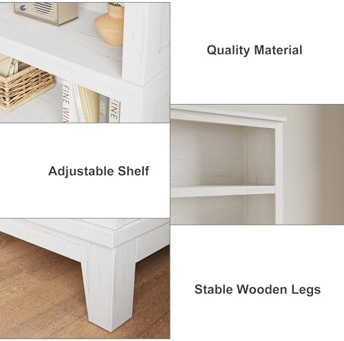 IDEALHOUSE 71" Tall Farmhouse Bookshelf with Adjustable Shelves(White)