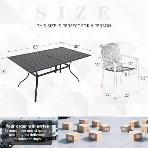 Outdoor Patio Dining Set with 63"x38" Rectangle Table,Gray Stackable Chairs