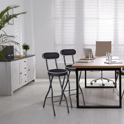 Thyle 2 Pcs 25.6 Inch Folding Bar Stool with Backrest, Cushioned Seat
