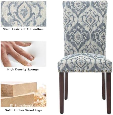 COLAMY High Back Dining Chairs Set of 2, Blue/White Flower