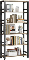 IRONCK Bookshelf, 31.5" Wide 6-Tier Industrial Bookcase, Industrial Brown
