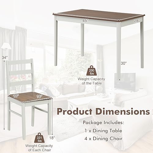 GIANTEX 5-Piece Dining Table Set for 4, 45" Rectangular Kitchen Table and Chairs Set with Solid Rubber Wood Legs, Space Saving Dinette Set for Small Space, Breakfast Nook, Restaurant (Rustic Brown)
