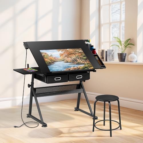 ZENY Adjustable Drafting Table with Stool Tilting Drawing Desk Artist Table