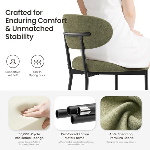 MALOL Dining Chairs Set of 6, Modern Fabric Dining Room Chairs, Green
