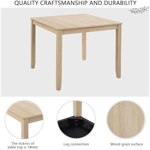 Harper & Bright Designs Modern 5-Piece Wooden Dining Table Set for 4 - Small Space 34.5" Square Kitchen Table & Upholstered Seats Chairs,Compact Apartment Dining Set,Light Oak + Beige