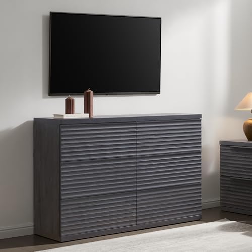 SICOTAS Black Fluted Sideboard Buffet Cabinet with 3 Large Drawers
