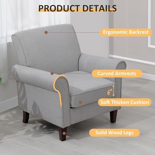 PrimeZone Comfy Accent Chairs Set of 2, Mid-Century Modern Arm Chair, Grey