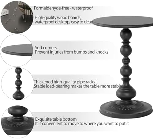 2 Set Pedestal Metal Round Side Table, Black Sofa Table, Small TV Tray Table for The Sofa in The Living Room and Bedroom, Bed, Chair, Mini Coffee Table, Headboard Table, 13.77 (W)*20.47 (H)
