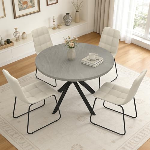 44" Round Dining Table Set for 4, Modern X-Shaped Metal Leg Table