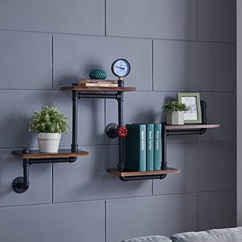 Industrial Rustic Modern Wood Ladder Pipe Wall Shelf 4 Layer Pipe Design Book...