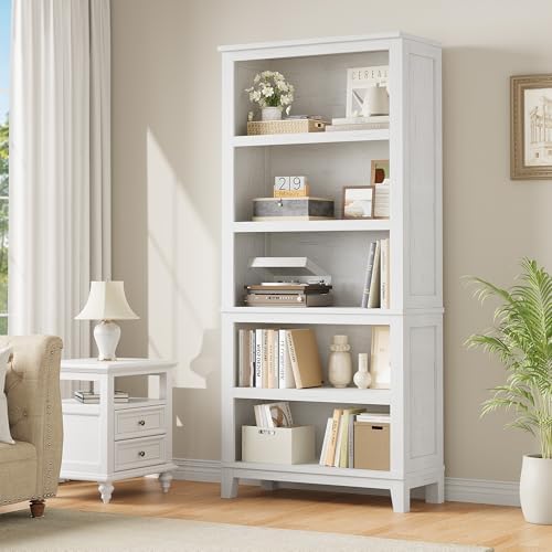 IDEALHOUSE 71" Tall Farmhouse Bookshelf with Adjustable Shelves(White)