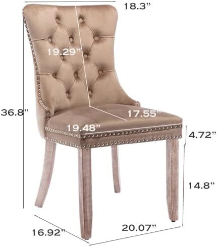 SoarFlash Velvet Dining Chairs Set of 6, Tall Back Side Chair, Modern Upholstered High-end Tufted Side Chair with Button Back Ring, Solid Wood Legs (Khaki)