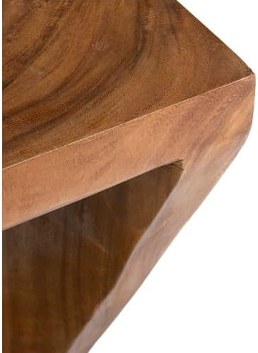 East at Main Cason Teak Side Table, Hand-Carved Twist Wood End Table