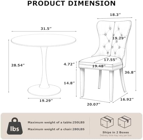 3-Pieces Dining Sets, 31.5" Round Dining Table Set with 2 Velvet Upholstered Dining Chairs,Wooden Legs Design for Kitchen Dining Room Apartment Small Space(1 Black Table with 2 Gold Chairs)